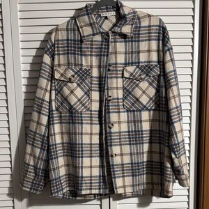 HYFVE Beige and Navy Plaid Shirt Jacket